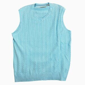 Southern Pines Mens L Light Blue Cable Knit Golf Preppy Sweater Vest 100% Cotton